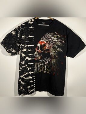 Vintage Survivors Skull T Shirt XXL Indian Chief Headdress Bleach Tie Dye Grunge